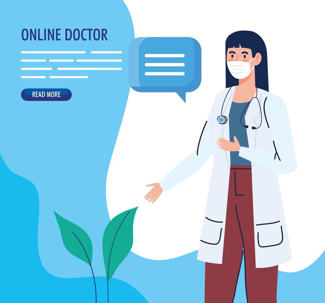 banner de medicina en línea con médico con mascarilla vector