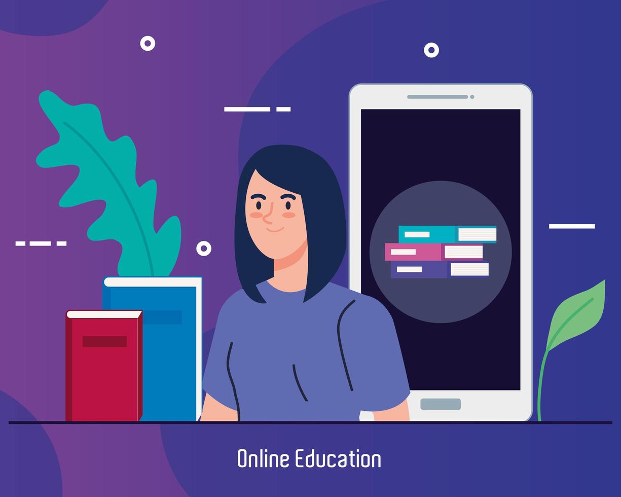 Online education technology with woman and smartphone vector