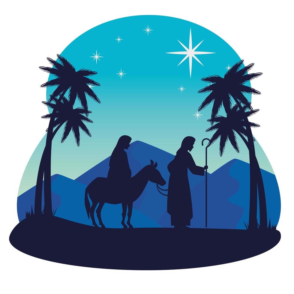 Merry Christmas and nativity with Mary and Joseph vector