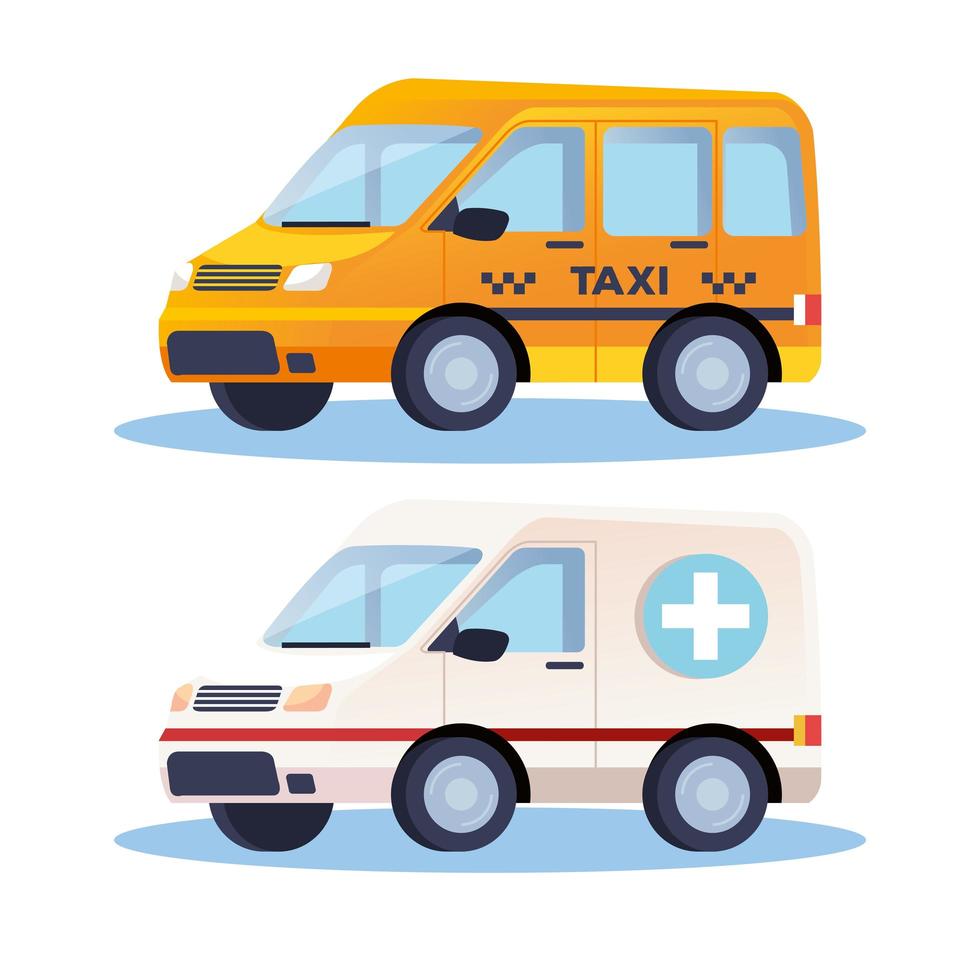 ambulance and taxi transport vehicles vector