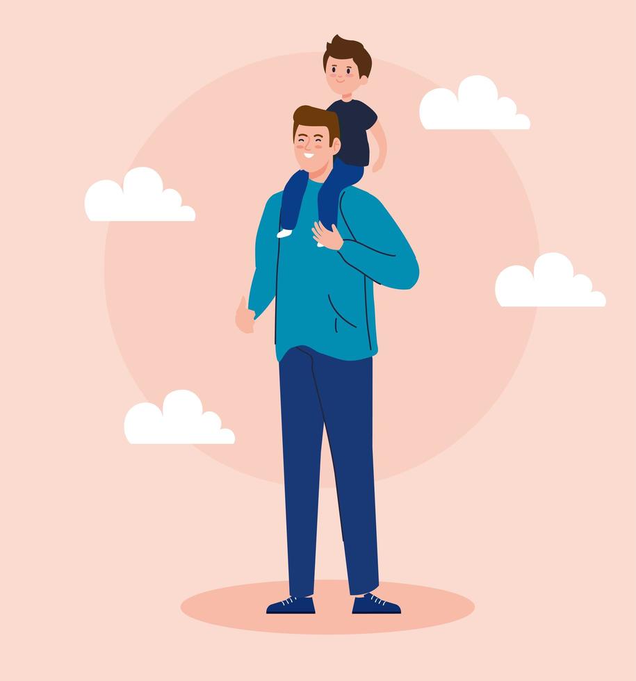 father carrying the son avatar character vector