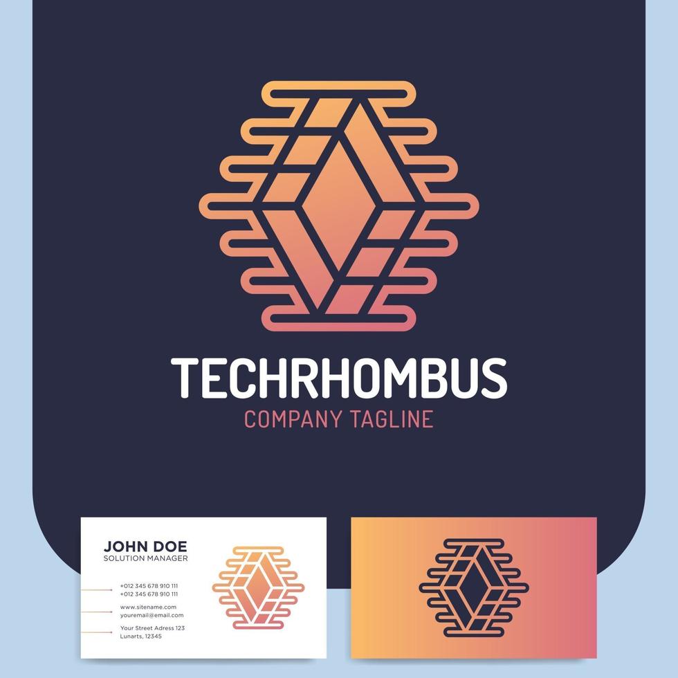 Tech rhombus sign and business card vector