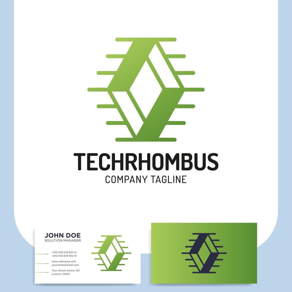 Tech rhombus icon and business card vector