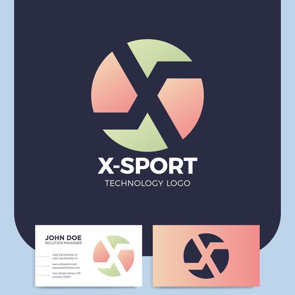 deporte letra x logotipo y tarjeta de visita vector