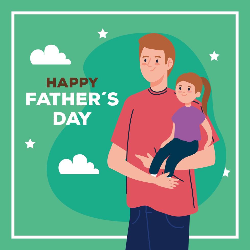 Happy fathers day greeting card with dad carrying his daughter 2031758 ...