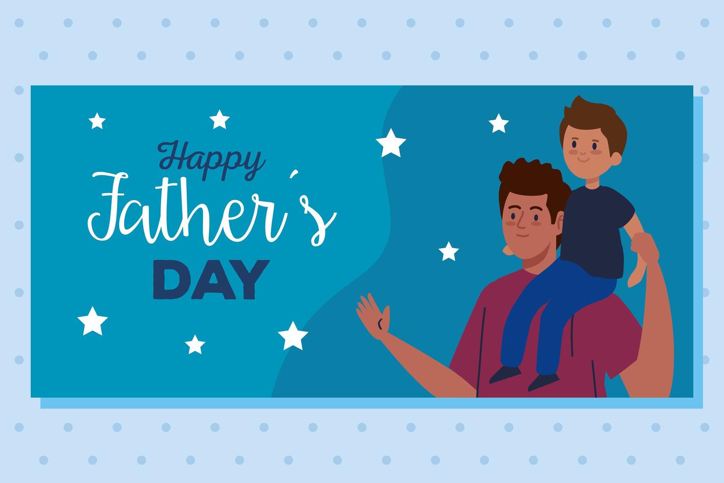 Happy fathers day greeting card with dad carrying his son vector