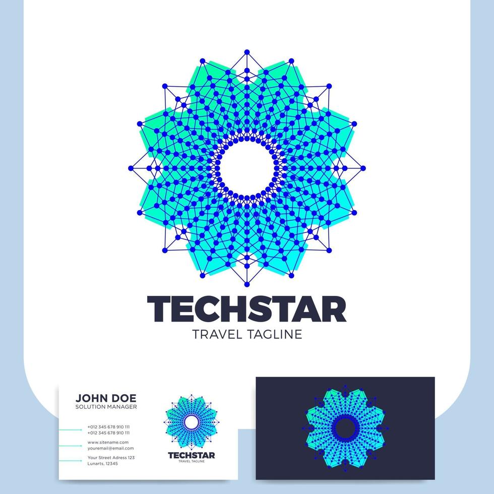 tecnología mandala flor estrella y tarjeta de visita vector