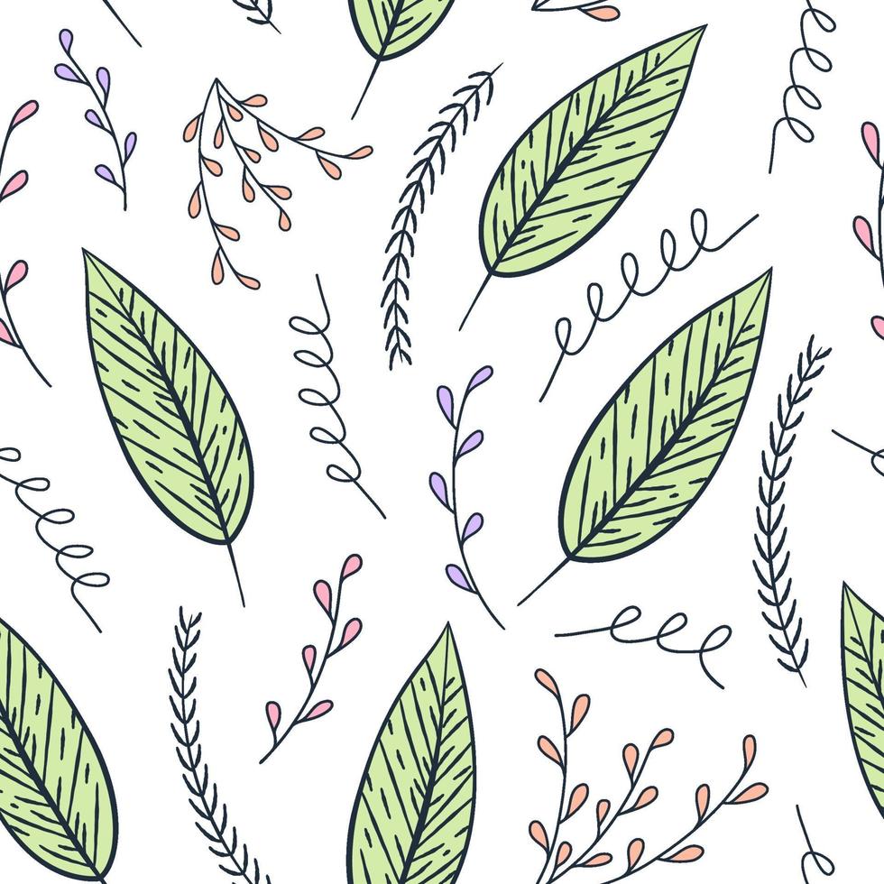 hand drawn leaf seamless pattern vector