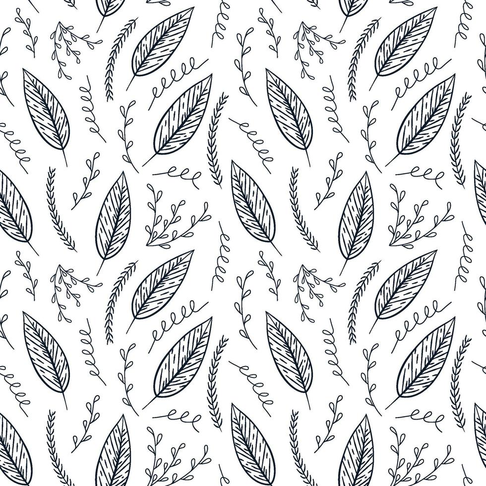 seamless pattern hand drawn leaves vector