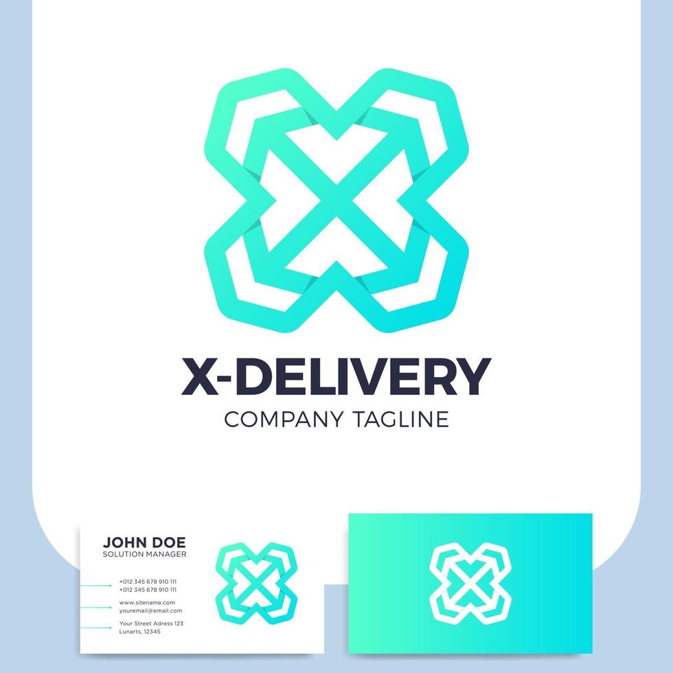 delivery logistic letter x with arrow and business card vector