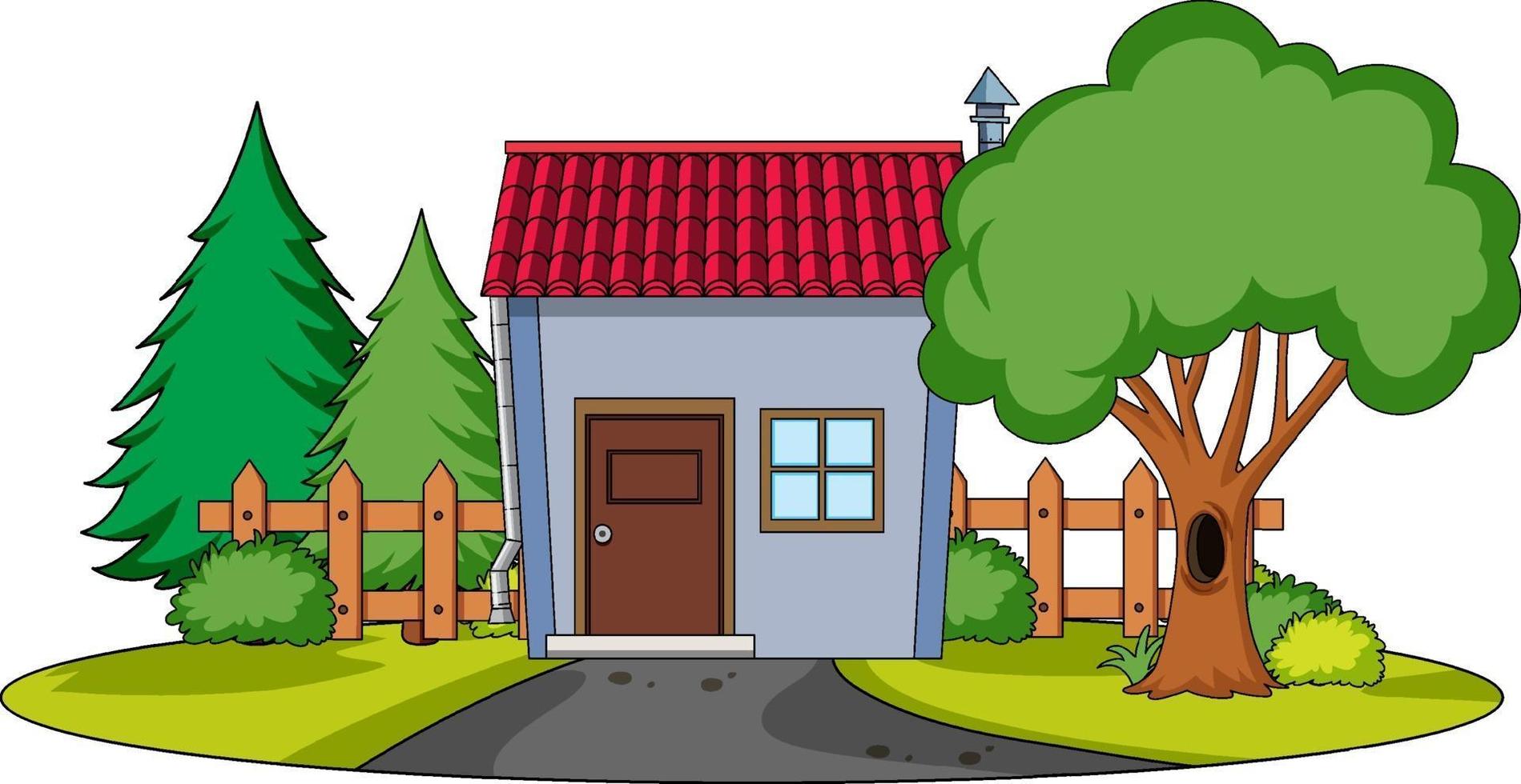 Front view of a house with nature elements on white background vector