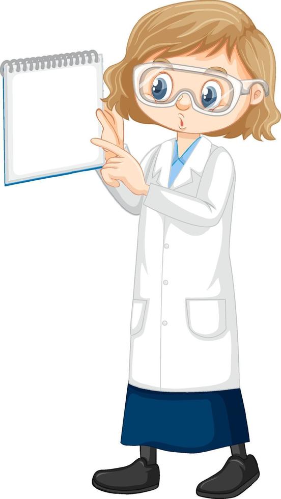 Cute girl cartoon character wearing science lab coat vector