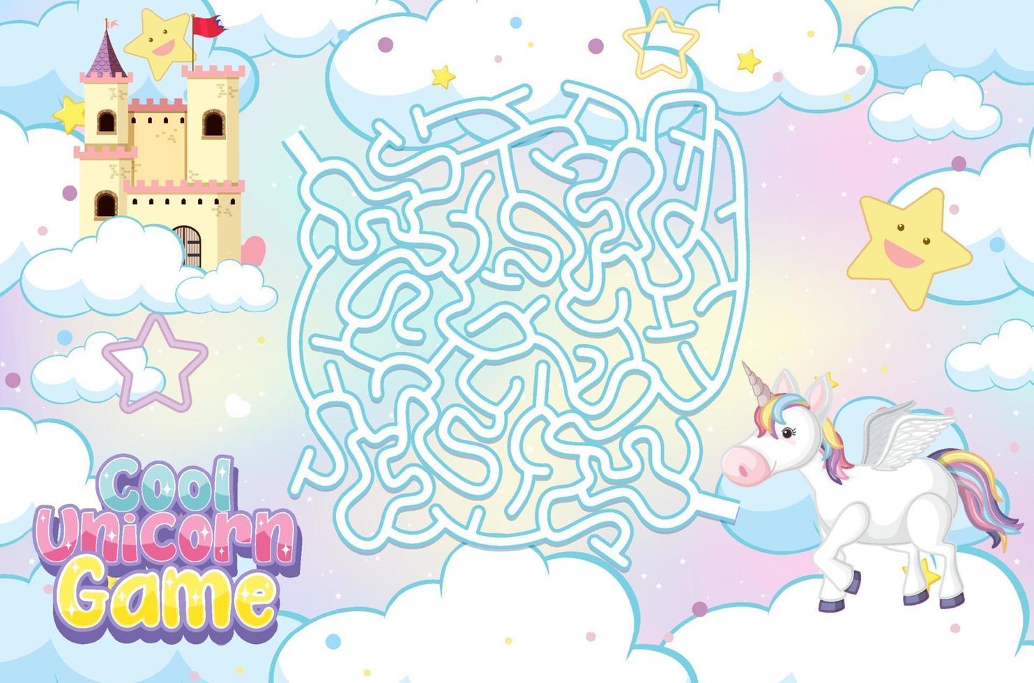 Maze puzzle game activity for children in unicorn theme vector