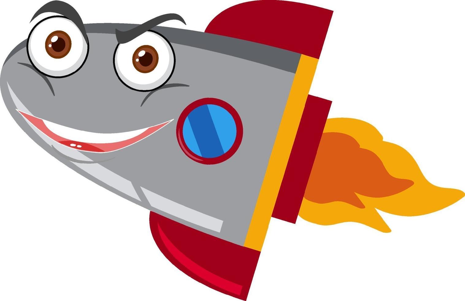 Rocketship cartoon with happy face on white background vector