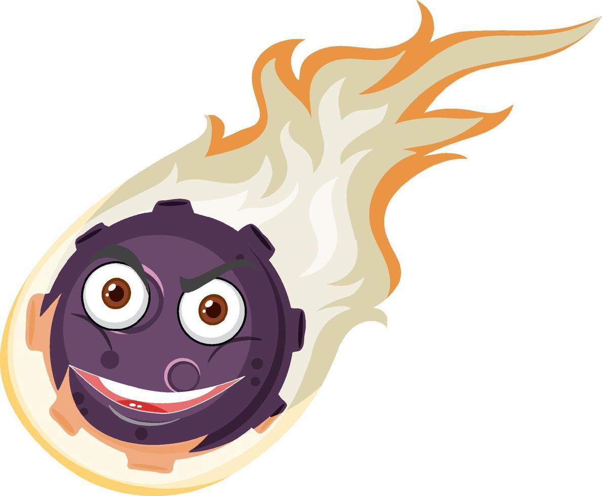 Flame meteor cartoon character with angry face expression on white background vector