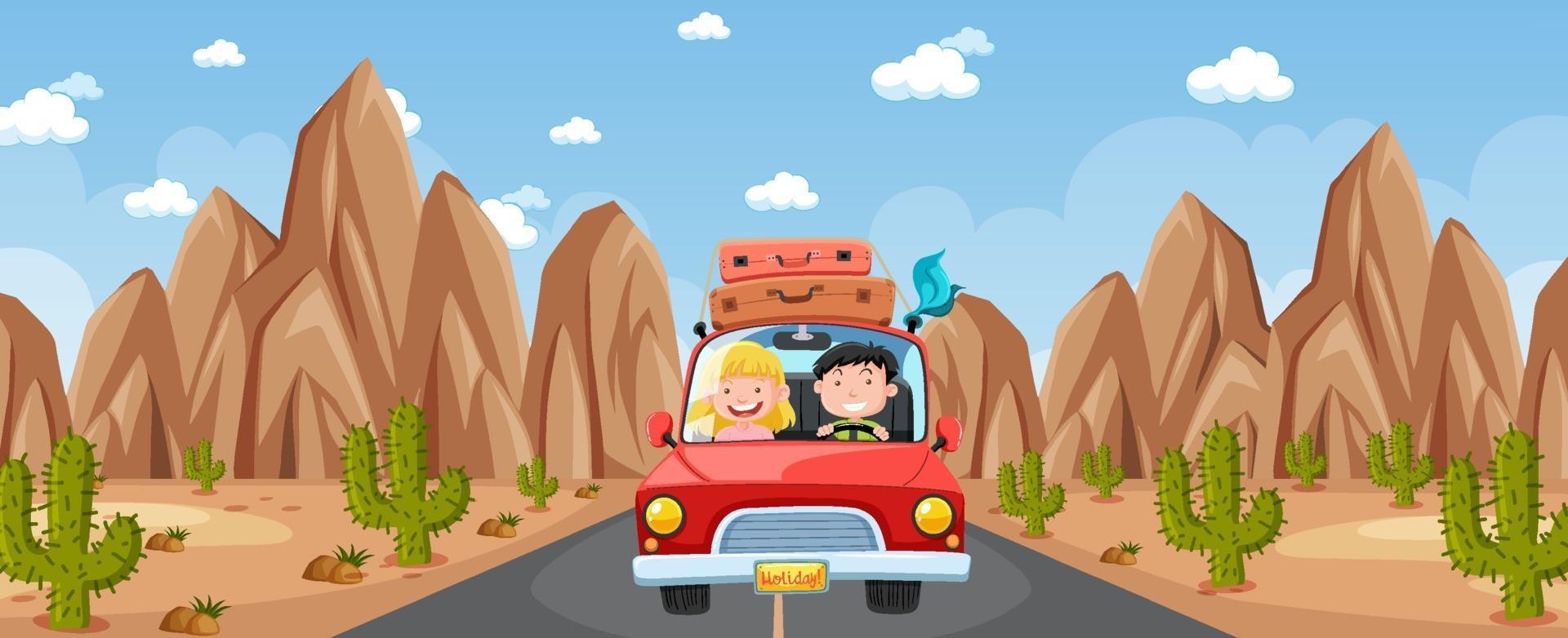 Outdoor scene with a couple travelling in desert scene vector