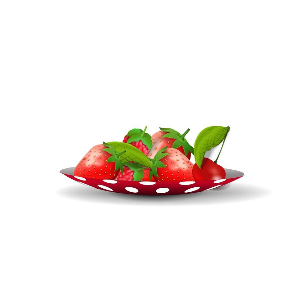 Saucer with strawberries isolated on a white background for your creativity vector