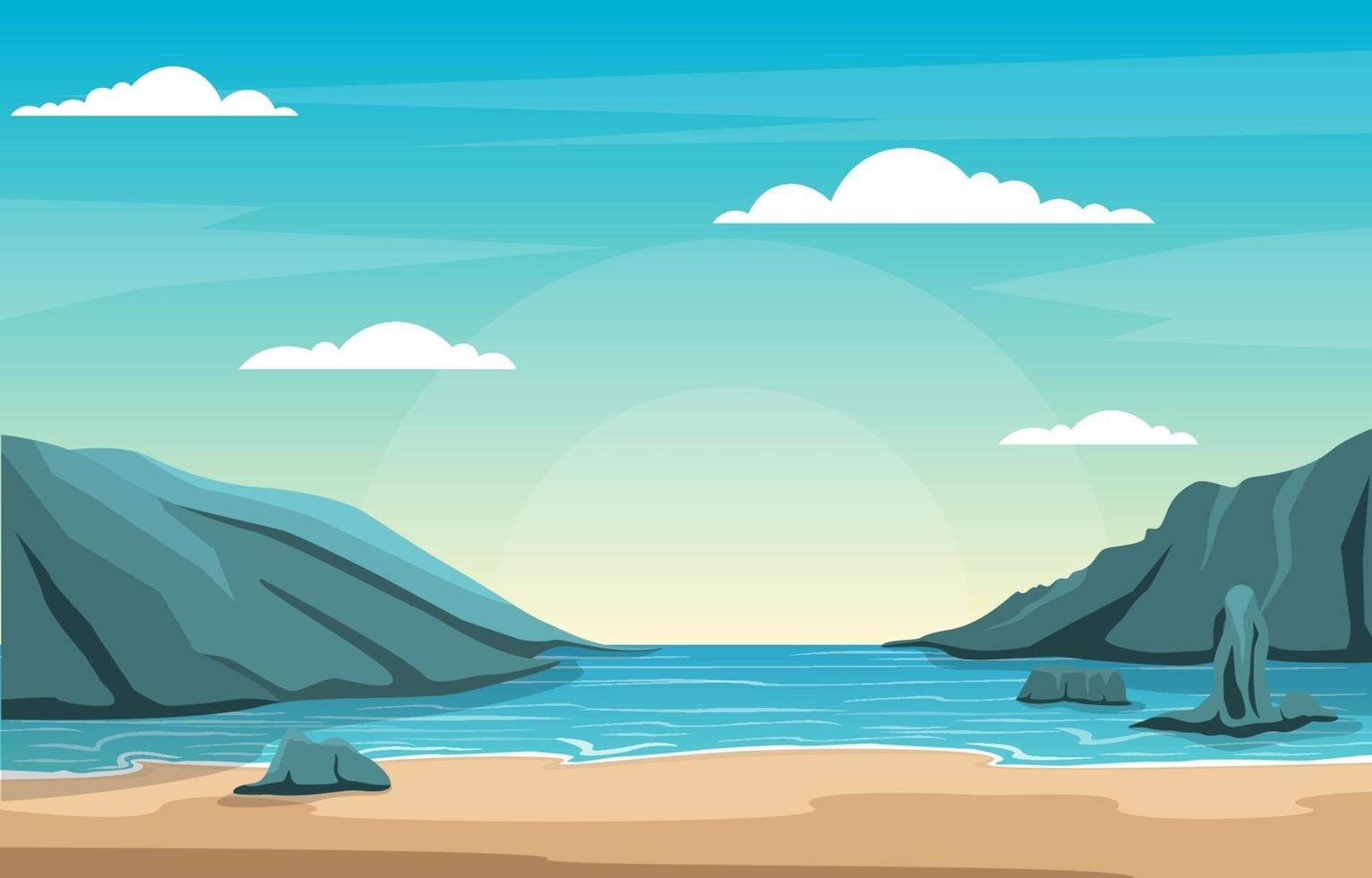 hermoso panorama playa paisaje ilustración vector