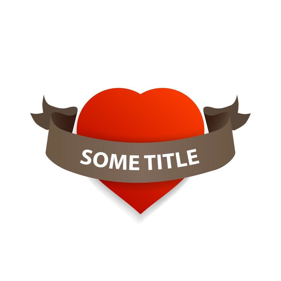 Vector Red volumetric heart with brown ribbon around for your title.