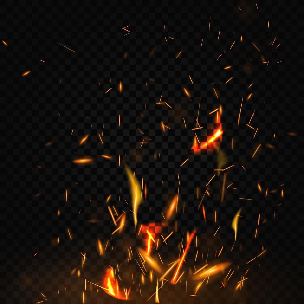 Fire flying sparks on black background vector
