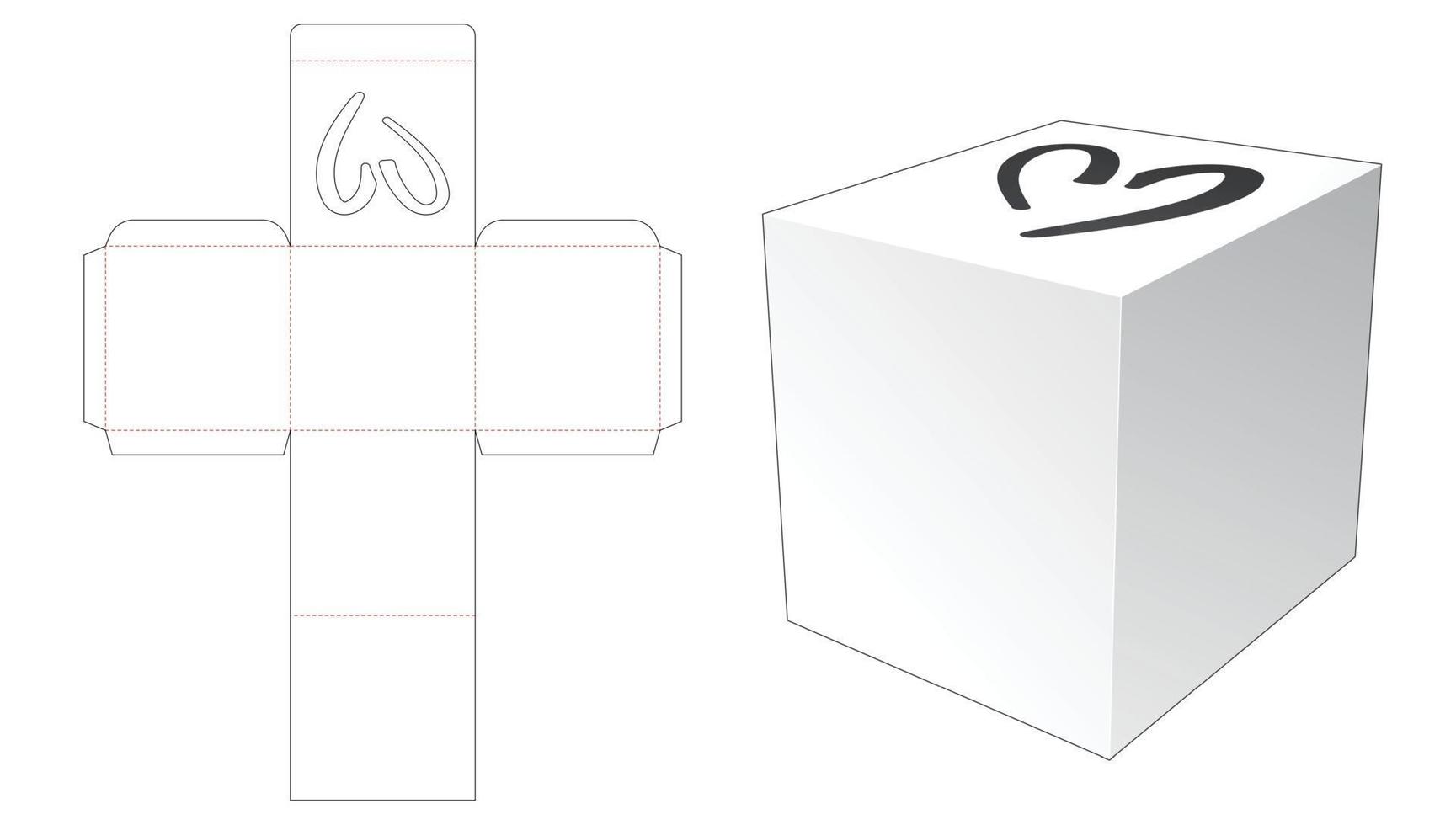 Square box with heart window on flip die cut template vector