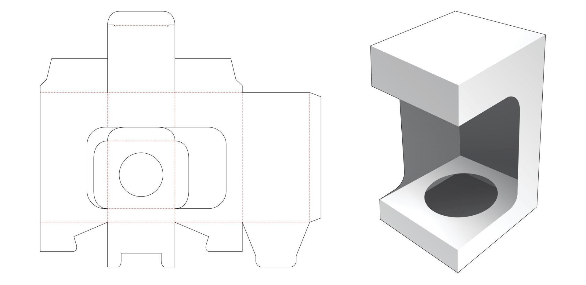 Cosmetic packaging with opened window die cut template vector