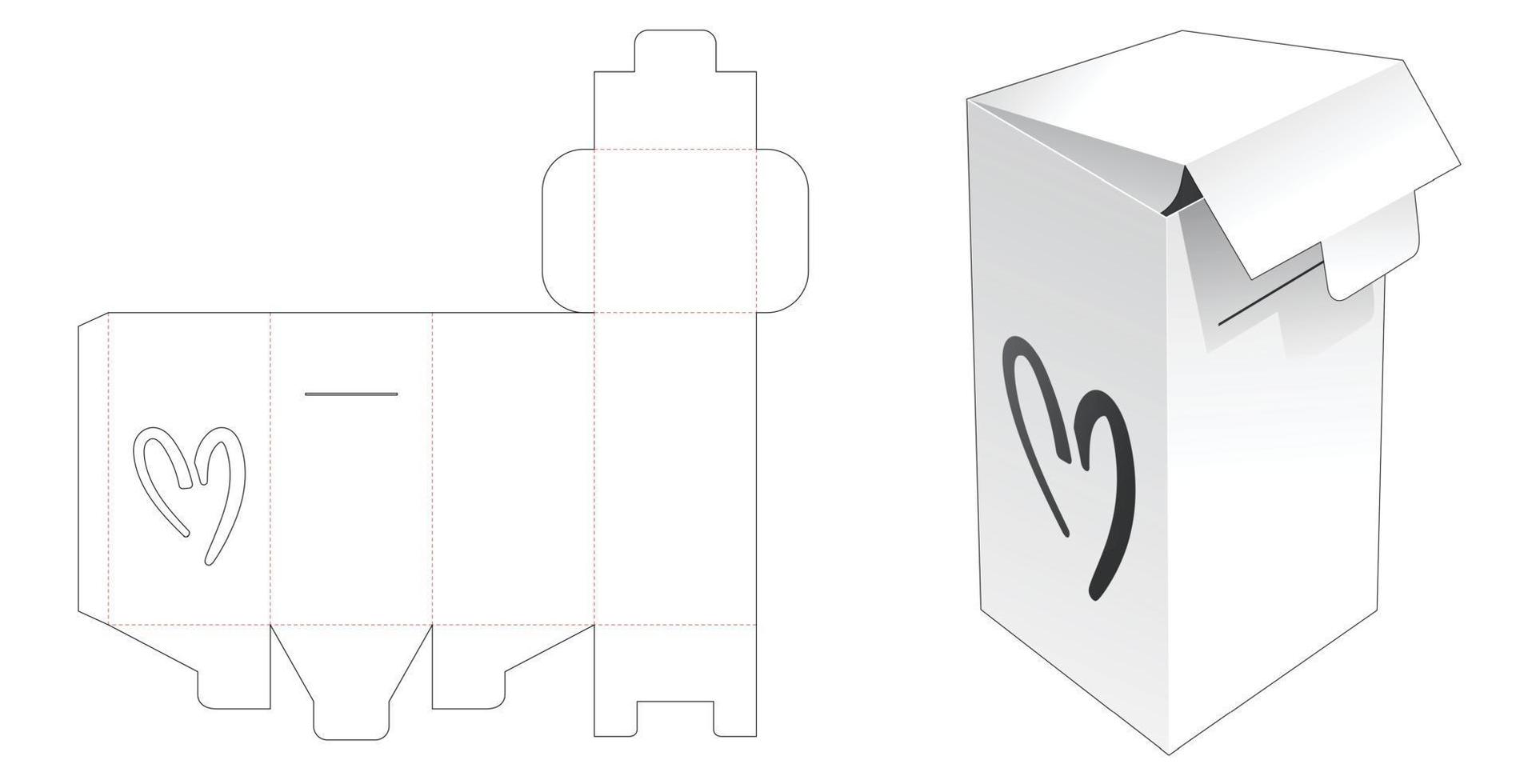 Packaging box die cut with heart shaped window template vector