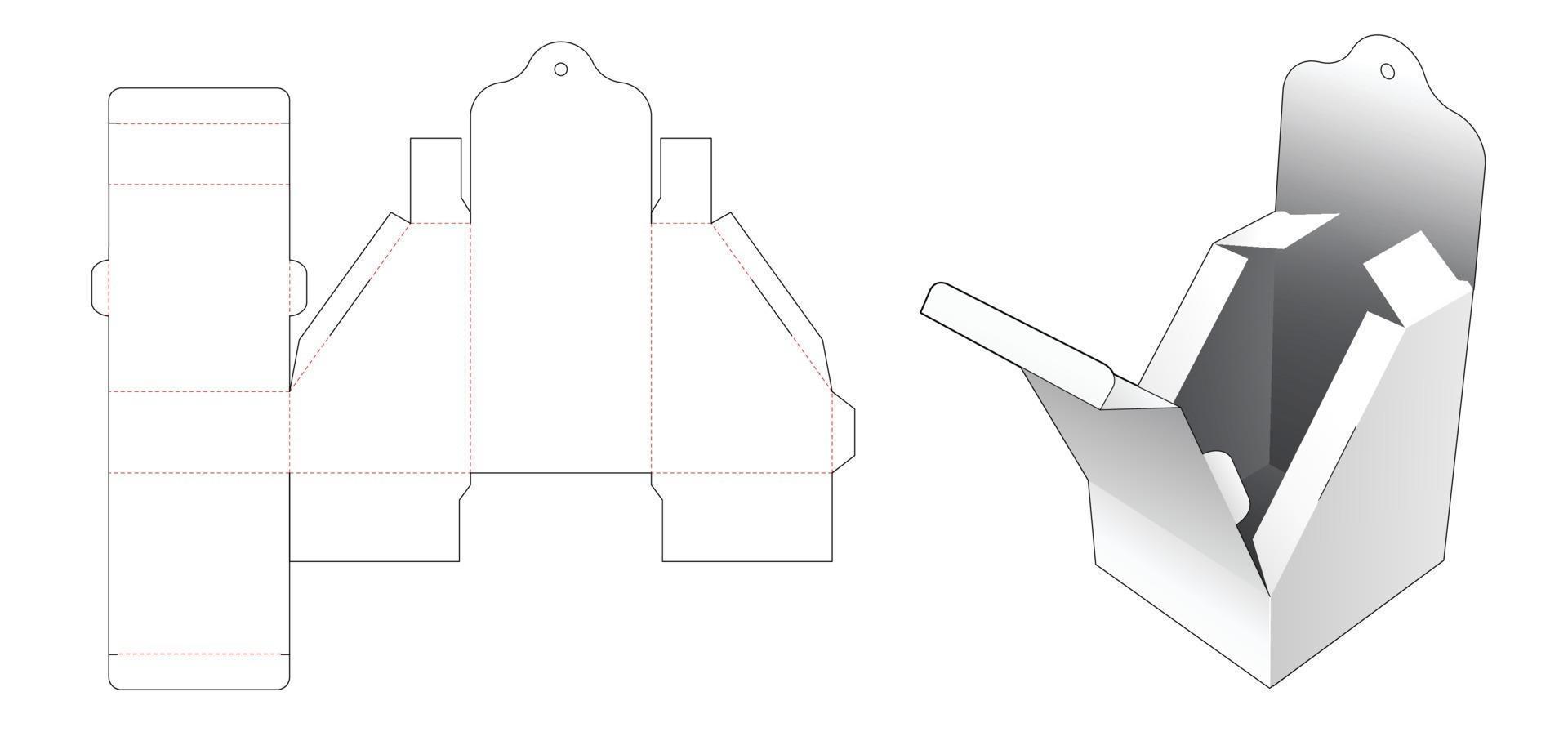 Chamfered flip packaging box with hanging hole die cut template vector