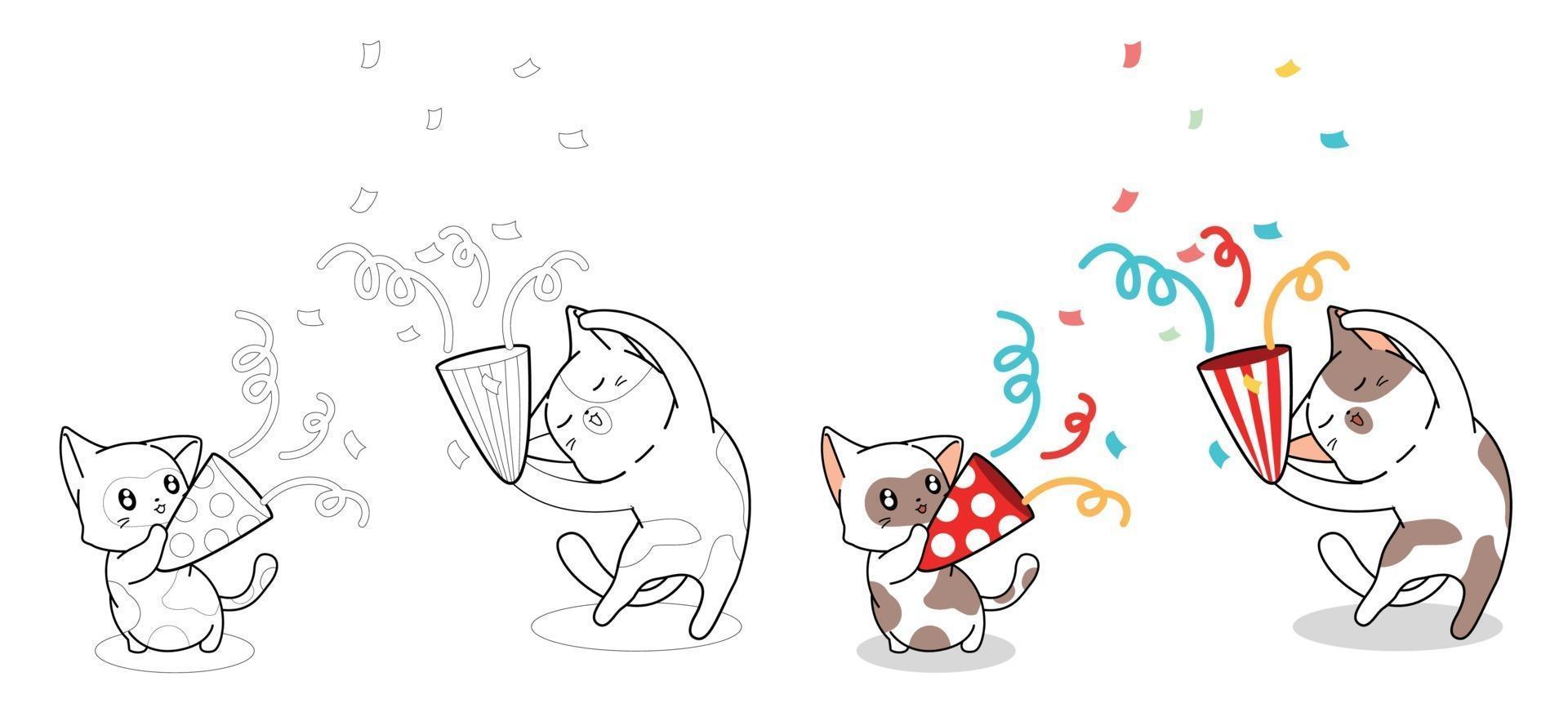 Cute cats are happy in the party cartoon coloring page vector
