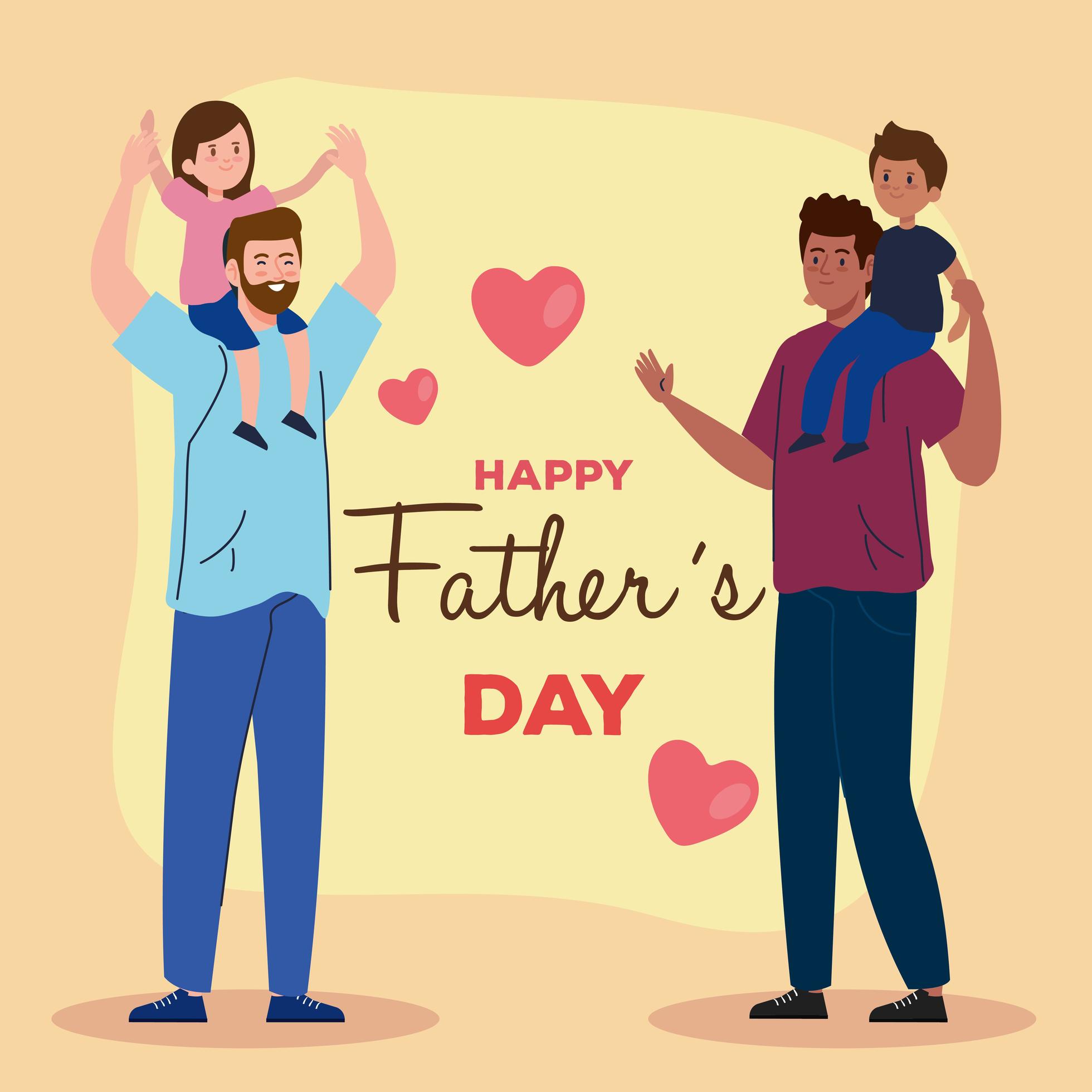 happy fathers day greeting card with fathers and children - Download