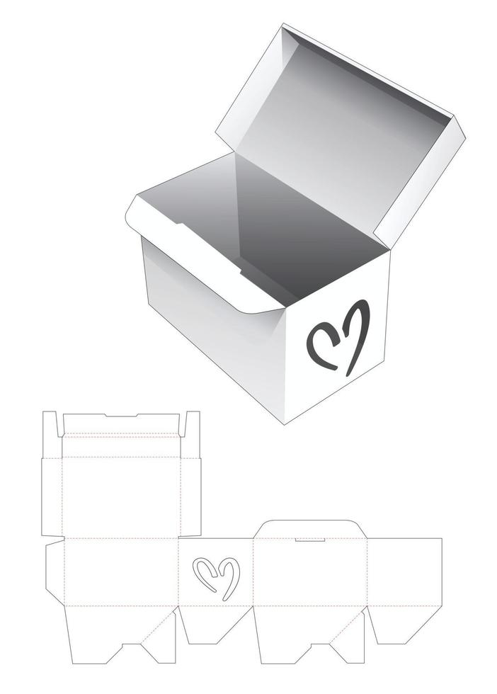 Caja rectangular de bloqueo automático con plantilla troquelada de ventana en forma de corazón vector