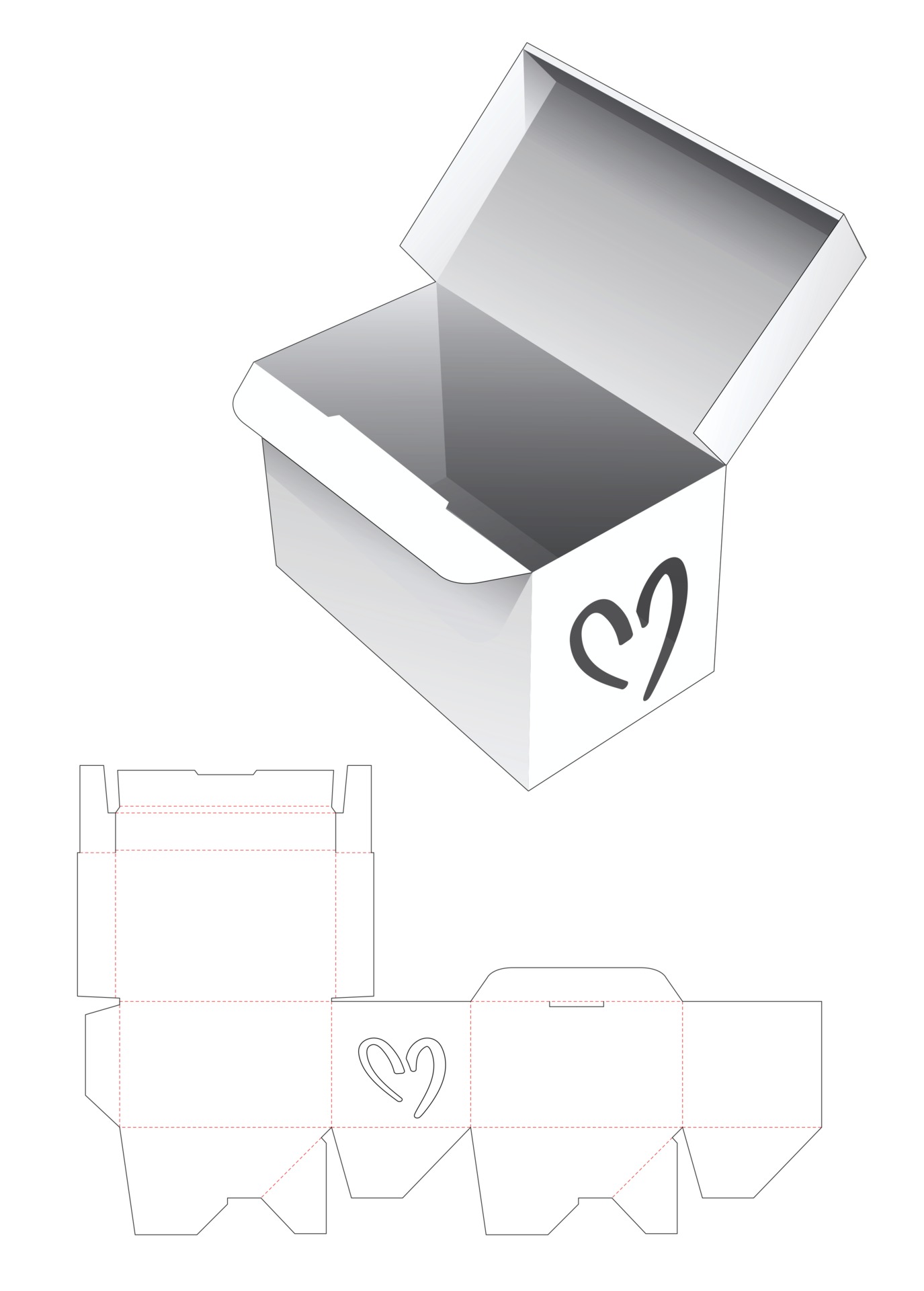 Auto lock rectangular box with heart shaped window die cut template