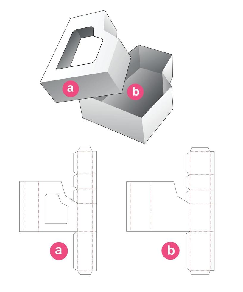 Packaging box with lid wich has top window diecut template vector