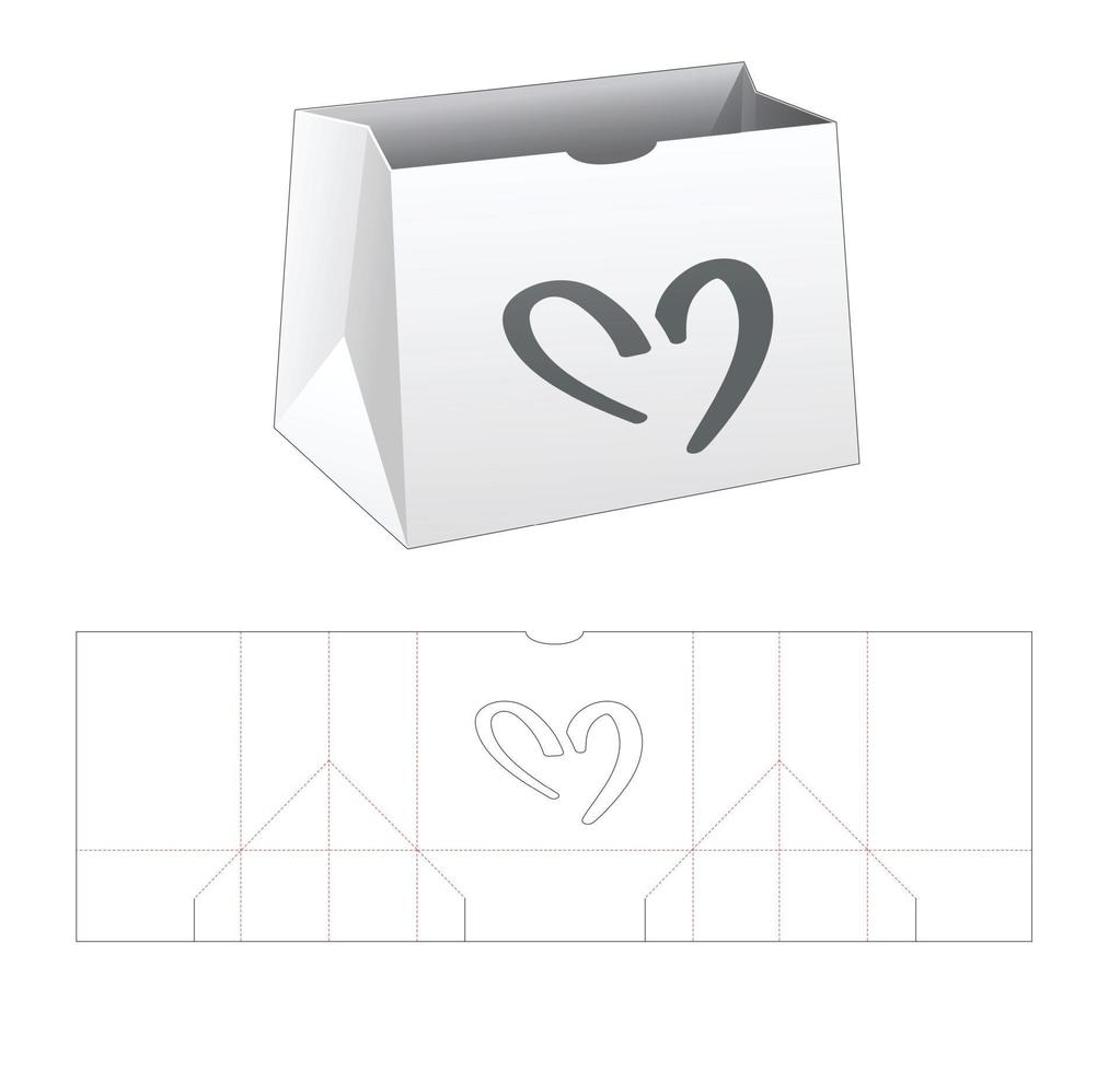 Short shopping bag with heart shaped window die cut template vector