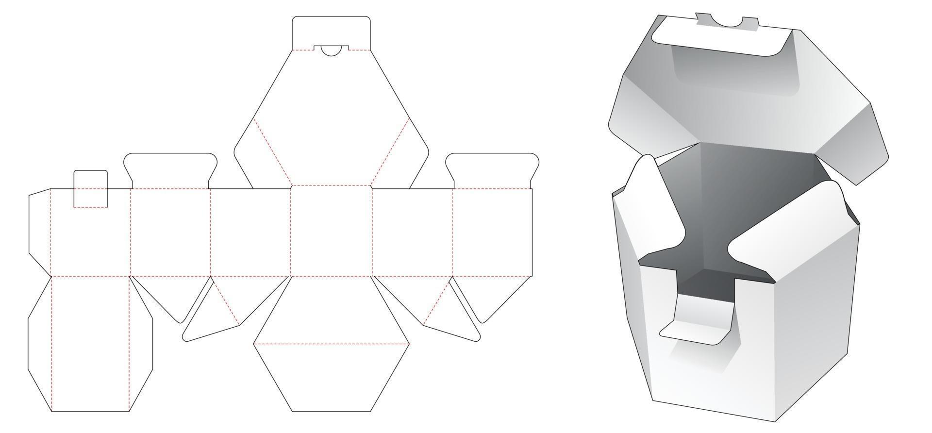 Short hexagonal box with locked point die cut template vector