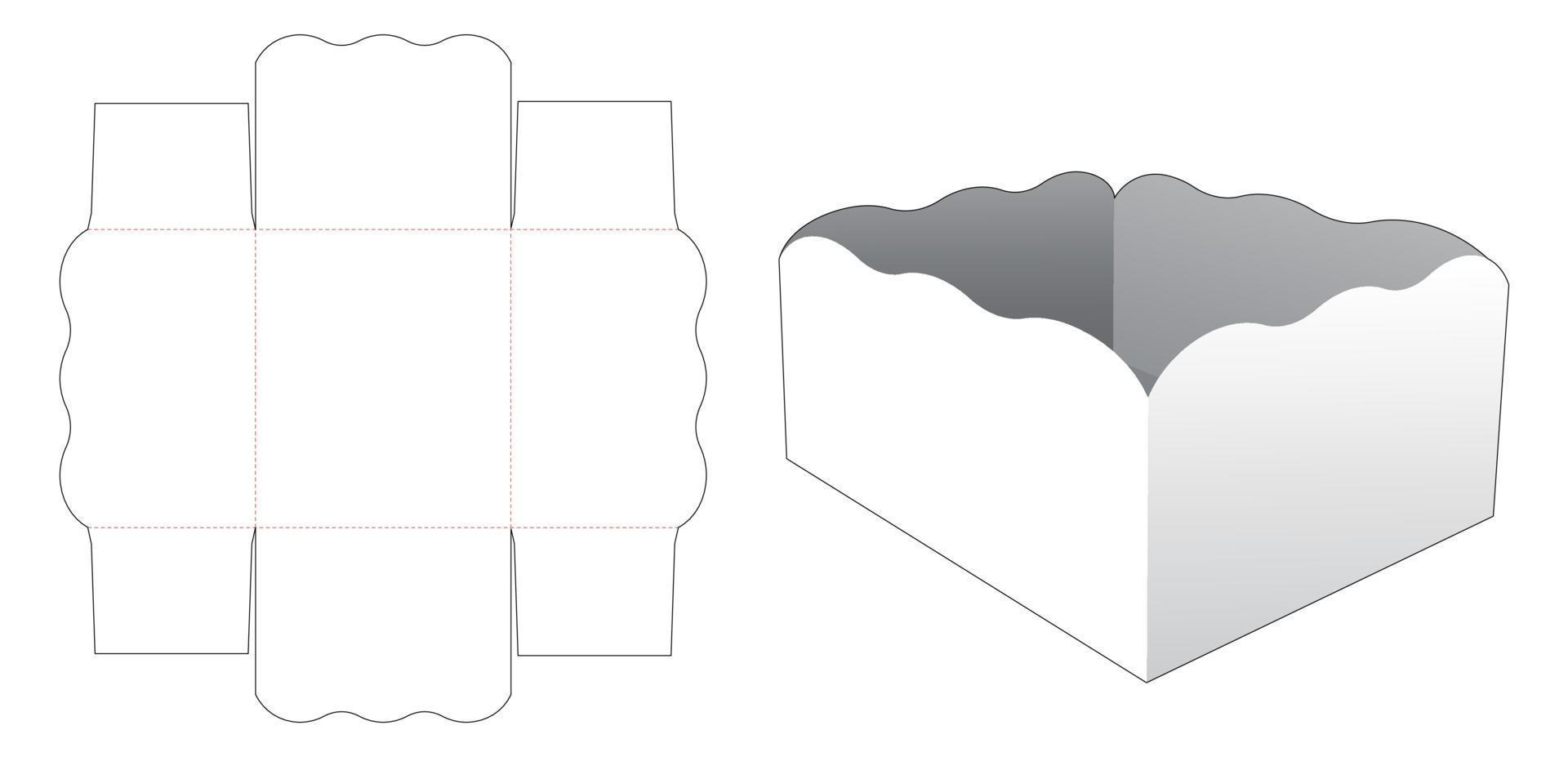 Curved edge rectangular bowl die cut template vector