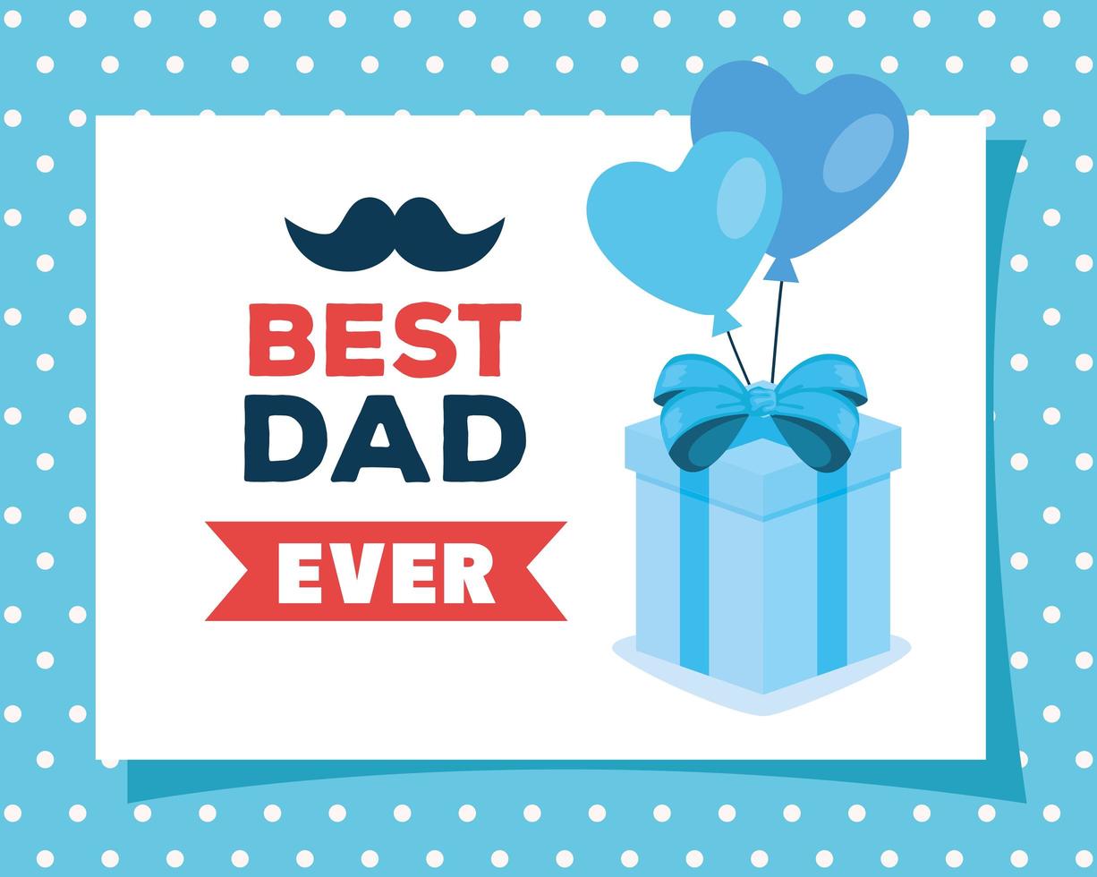 happy fathers day greeting card with gift box and decoration vector