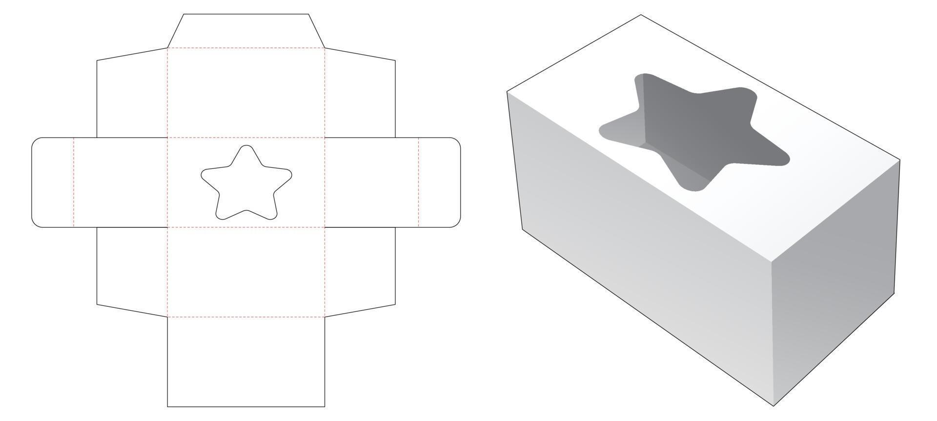 Rectangular box with star shaped window die cut template vector