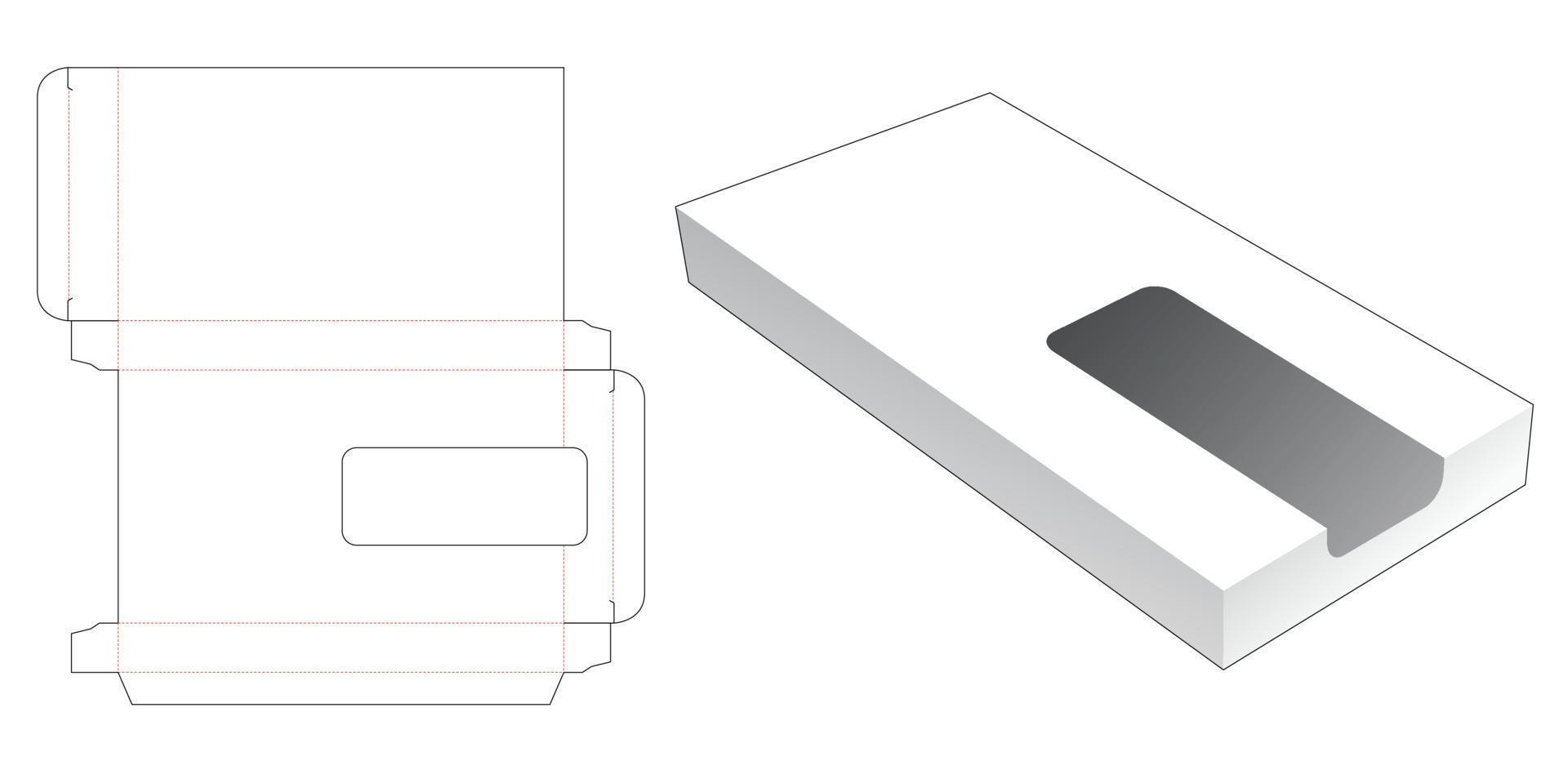 Tin rectangular packaging with window die cut template vector