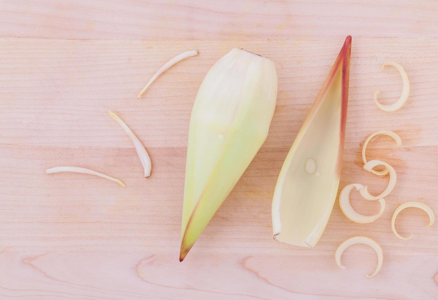 Banana blossom on wood photo