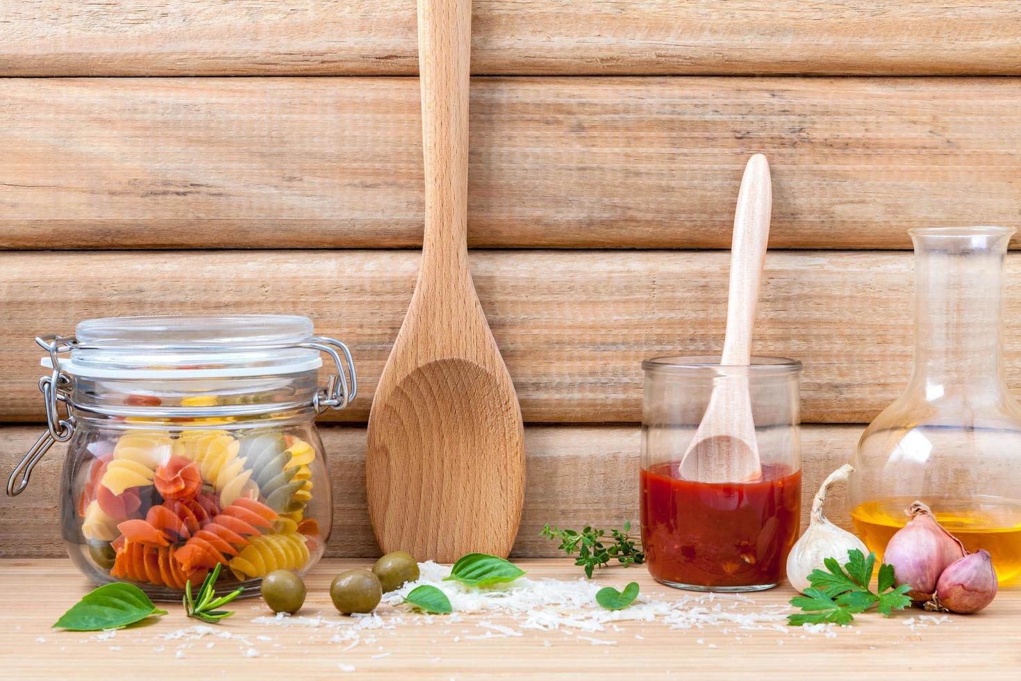 Italian food concept with dried pasta photo