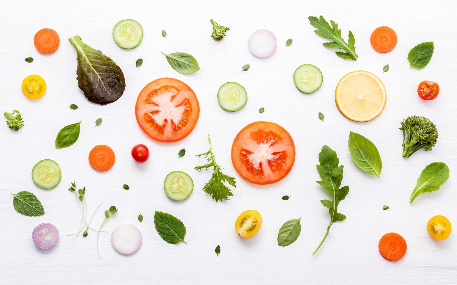 Food pattern with various vegetables and herbs photo