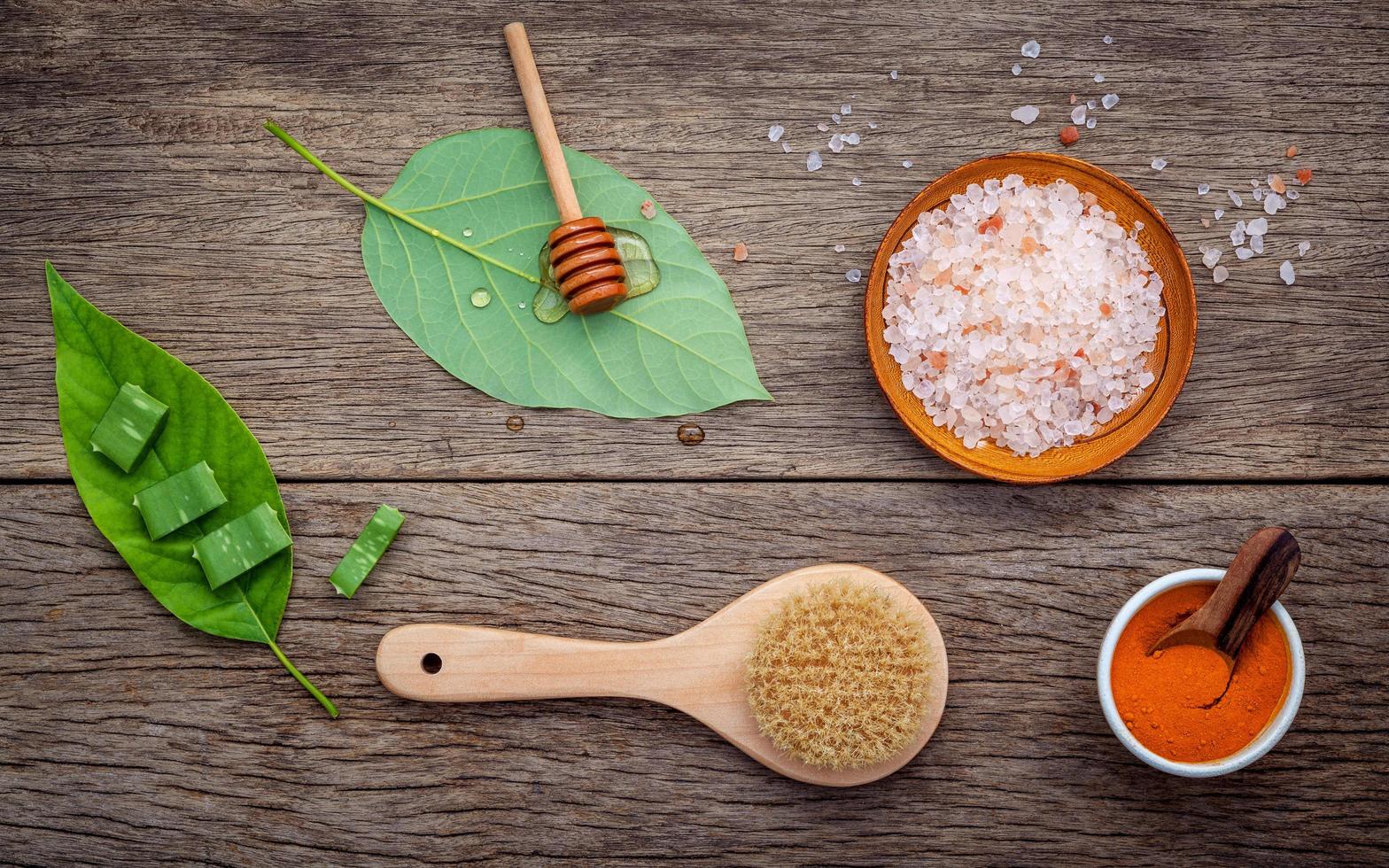 Alternative skincare ingredients on wood photo