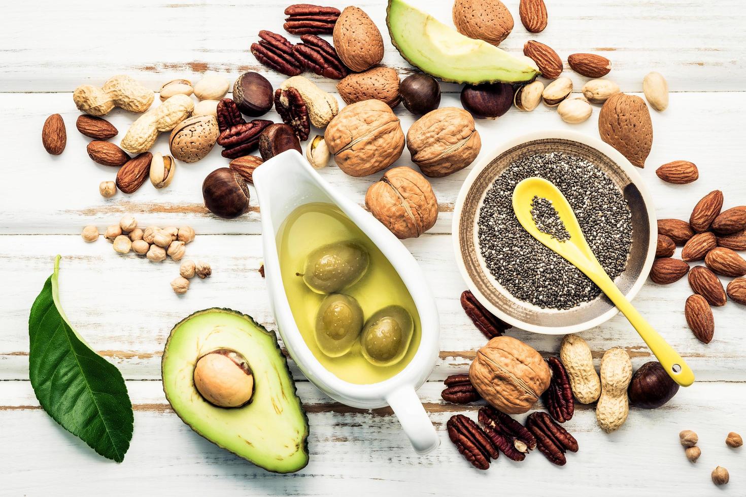 Top view of omega 3 and unsaturated fats food photo