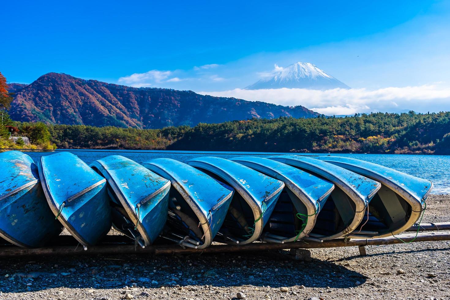 Boats and Mt. Fuji in Japan in autumn photo