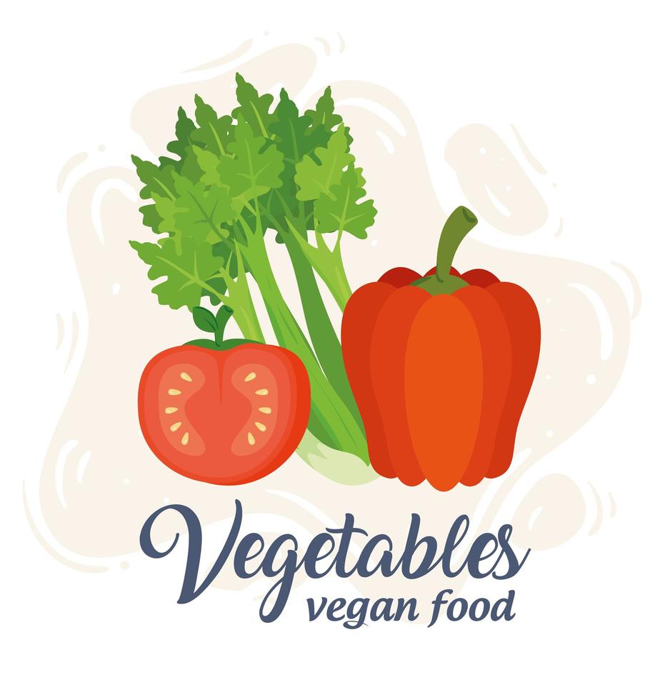 Banner con verduras, concepto de comida vegana con apio, tomate y pimiento vector