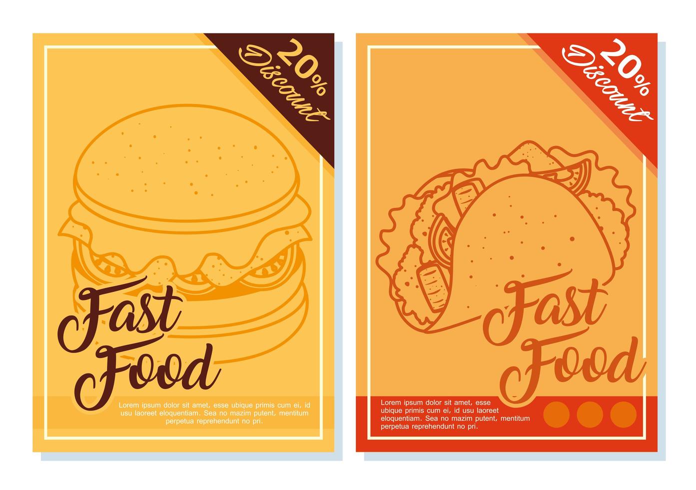 Fast food poster set with twenty percent discount vector