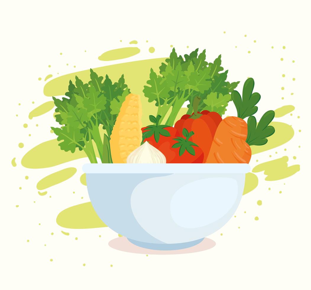 Verduras saludables y frescas en un tazón. vector