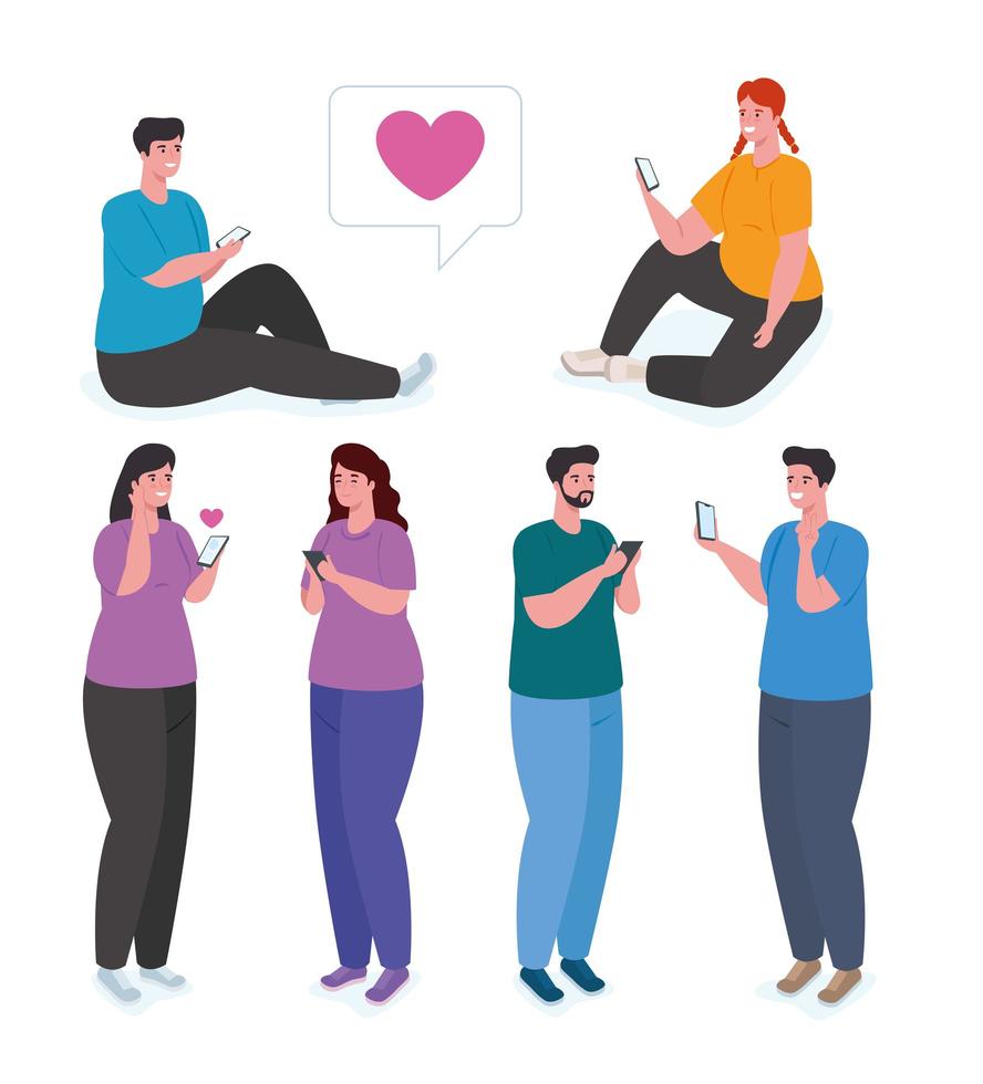 Group of people using smartphones for social media and communication concept vector
