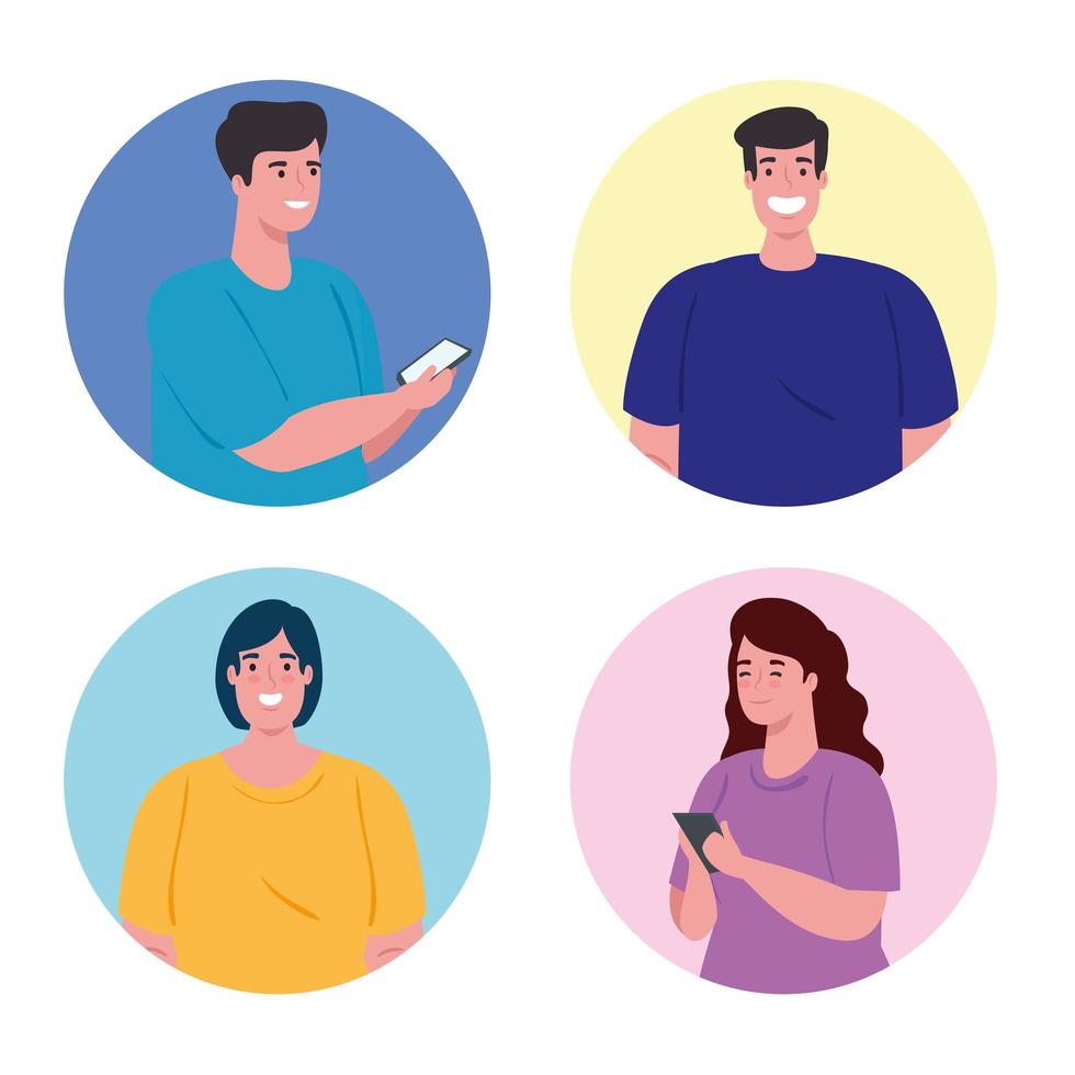 Group of people using smartphones for social media and communication concept vector